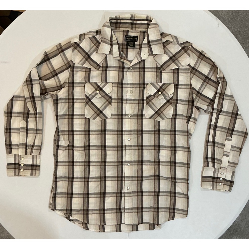 VTG Y2K High Noon Western Pearl Snap Shirt Plaid Long Sleeve Cowboy Mens L